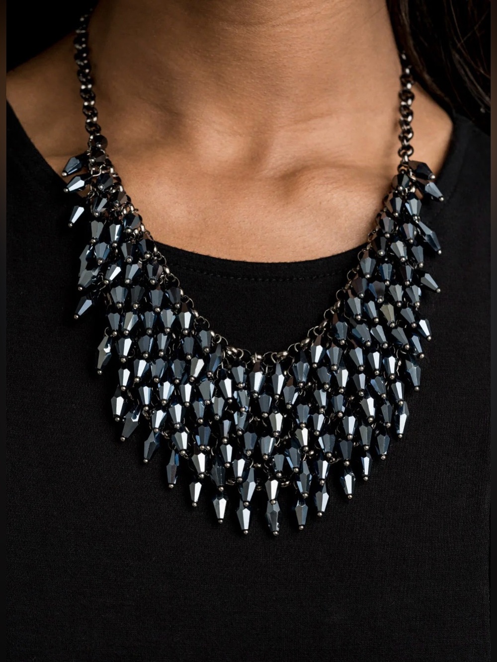 Blue Chroma Statement Bib Necklace & Earrings Set